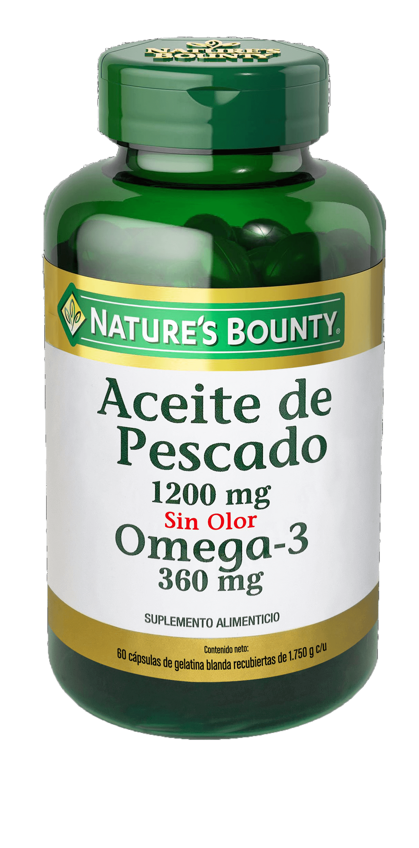 Aceite de Pescado Sin Olor - 60 capsulas de gel de liberacion rapida con 1,200 mg